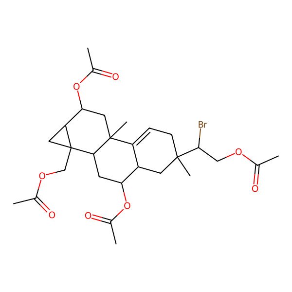 2D Structure of [(2R)-2-[(1aS,1bS,3R,3aR,5S,7bR,9R,9aR)-3,9-diacetyloxy-1a-(acetyloxymethyl)-5,7b-dimethyl-1,1b,2,3,3a,4,6,8,9,9a-decahydrocyclopropa[a]phenanthren-5-yl]-2-bromoethyl] acetate