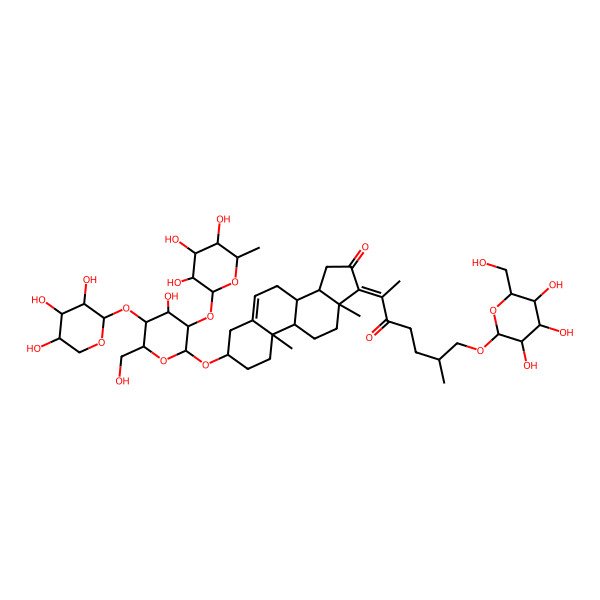 2D Structure of (3S,8R,9S,10R,13S,14S,17Z)-3-[(2R,3R,4S,5S,6R)-4-hydroxy-6-(hydroxymethyl)-3-[(2S,3R,4R,5R,6S)-3,4,5-trihydroxy-6-methyloxan-2-yl]oxy-5-[(2S,3R,4S,5S)-3,4,5-trihydroxyoxan-2-yl]oxyoxan-2-yl]oxy-10,13-dimethyl-17-[(6R)-6-methyl-3-oxo-7-[(2R,3R,4S,5S,6R)-3,4,5-trihydroxy-6-(hydroxymethyl)oxan-2-yl]oxyheptan-2-ylidene]-2,3,4,7,8,9,11,12,14,15-decahydro-1H-cyclopenta[a]phenanthren-16-one