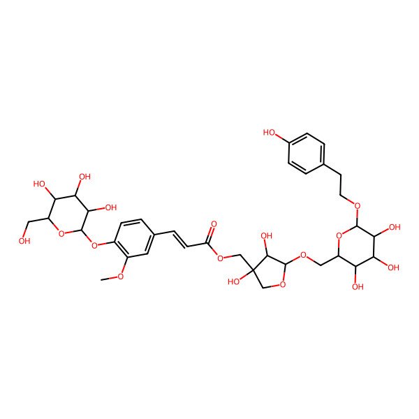 2D Structure of [(3S,4R,5R)-3,4-dihydroxy-5-[[(2R,3S,4S,5R,6R)-3,4,5-trihydroxy-6-[2-(4-hydroxyphenyl)ethoxy]oxan-2-yl]methoxy]oxolan-3-yl]methyl (E)-3-[3-methoxy-4-[(2S,3R,4S,5S,6R)-3,4,5-trihydroxy-6-(hydroxymethyl)oxan-2-yl]oxyphenyl]prop-2-enoate