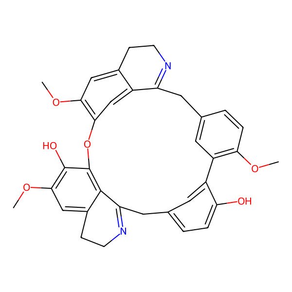 2D Structure of 6,20,25-Trimethoxy-23-oxa-15,30-diazaheptacyclo[22.6.2.13,7.18,12.114,18.027,31.022,33]pentatriaconta-1(30),3(35),4,6,8,10,12(34),14,18,20,22(33),24,26,31-tetradecaene-9,21-diol
