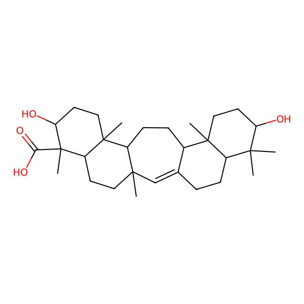 2D Structure of (3S,6R,7R,8R,11R,12S,15S,16R,19R,21R)-8,19-dihydroxy-3,7,11,16,20,20-hexamethylpentacyclo[13.8.0.03,12.06,11.016,21]tricos-1-ene-7-carboxylic acid