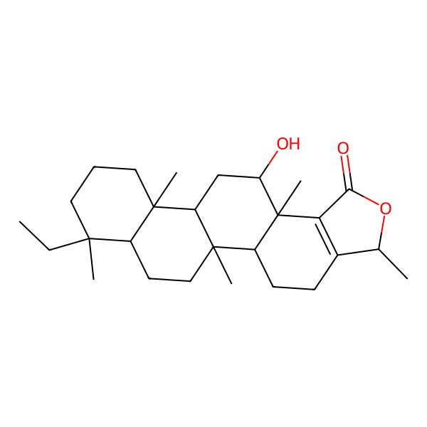 2D Structure of (3S,5aS,5bR,7aS,8S,11aS,11bR,13R,13aS)-8-ethyl-13-hydroxy-3,5b,8,11a,13a-pentamethyl-4,5,5a,6,7,7a,9,10,11,11b,12,13-dodecahydro-3H-phenanthro[1,2-g][2]benzofuran-1-one