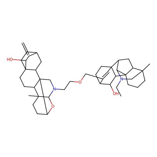 2D Structure of (1S,4S,5R,8S,13S,14R,16S,18S)-11-[2-[[(1S,5R,9R,13R,14R,15R,16R)-7-ethyl-14-hydroxy-5-methyl-7-azahexacyclo[7.6.2.210,13.01,8.05,16.010,15]nonadec-11-en-12-yl]methoxy]ethyl]-5-methyl-17-methylidene-9-oxa-11-azahexacyclo[14.2.2.01,14.04,13.05,10.08,13]icosan-18-ol
