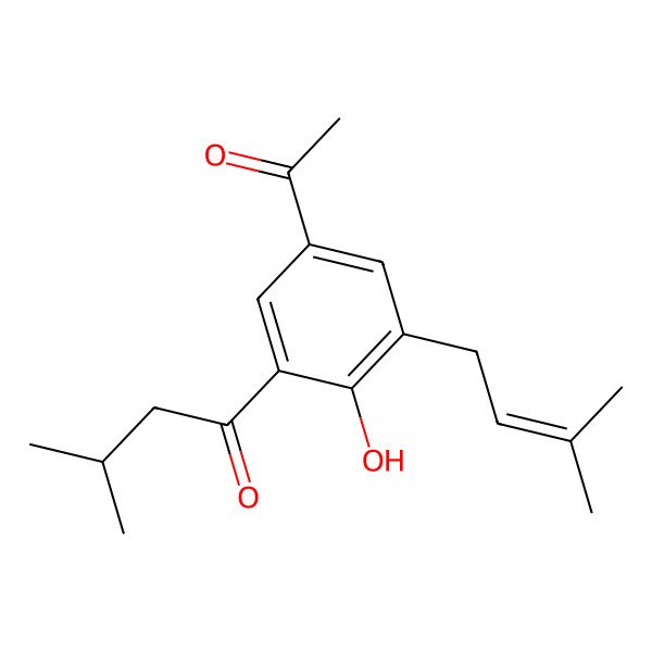2D Structure of 1-[5-Acetyl-2-hydroxy-3-(3-methyl-2-butenyl)phenyl]-3-methyl-1-butanone