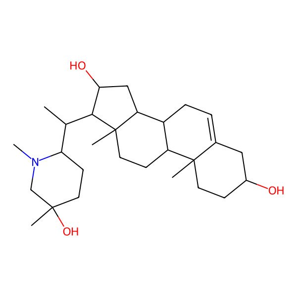 2D Structure of (3S,8S,9S,10R,13S,14S,16S,17R)-17-[(1S)-1-[(2R,5R)-5-hydroxy-1,5-dimethylpiperidin-2-yl]ethyl]-10,13-dimethyl-2,3,4,7,8,9,11,12,14,15,16,17-dodecahydro-1H-cyclopenta[a]phenanthrene-3,16-diol