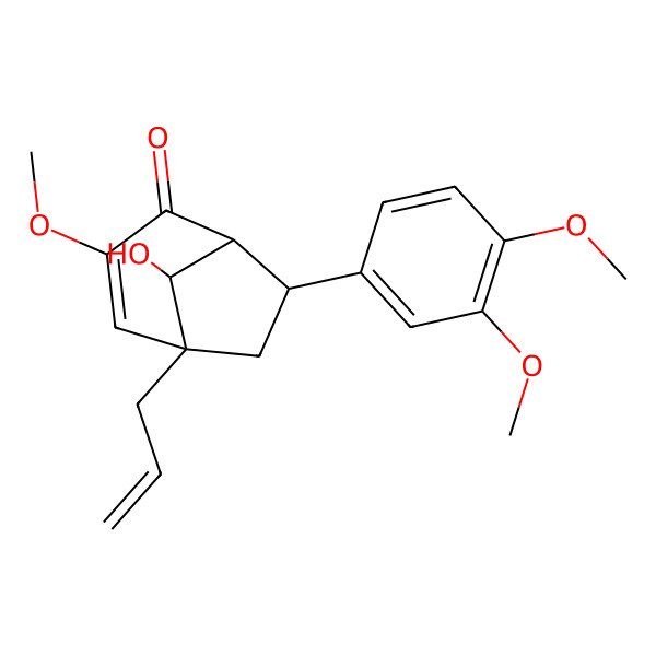 2D Structure of (1R,5R,7R,8S)-7-(3,4-dimethoxyphenyl)-8-hydroxy-3-methoxy-5-prop-2-enylbicyclo[3.2.1]oct-3-en-2-one