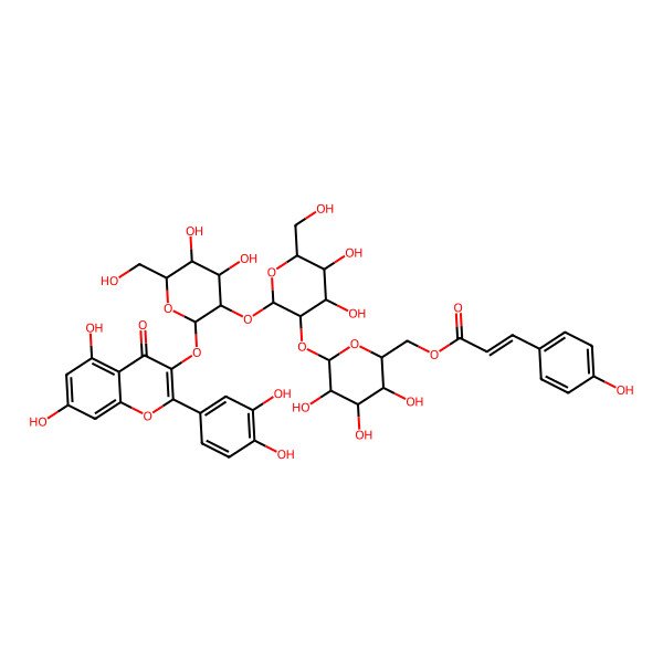 2D Structure of [(2R,3S,4S,5R,6S)-6-[(2S,3R,4S,5S,6R)-2-[(2S,3R,4S,5S,6R)-2-[2-(3,4-dihydroxyphenyl)-5,7-dihydroxy-4-oxochromen-3-yl]oxy-4,5-dihydroxy-6-(hydroxymethyl)oxan-3-yl]oxy-4,5-dihydroxy-6-(hydroxymethyl)oxan-3-yl]oxy-3,4,5-trihydroxyoxan-2-yl]methyl (Z)-3-(4-hydroxyphenyl)prop-2-enoate