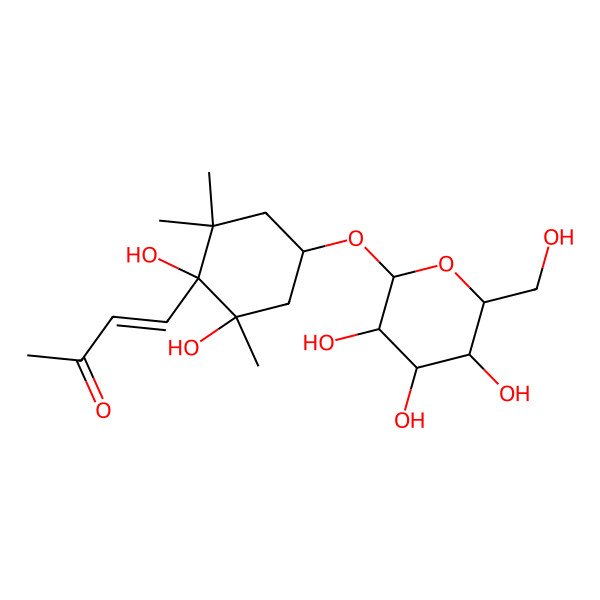 2D Structure of (3E)-4-[(1R,2S,4S)-4-(I(2)-D-Glucopyranosyloxy)-1,2-dihydroxy-2,6,6-trimethylcyclohexyl]-3-buten-2-one