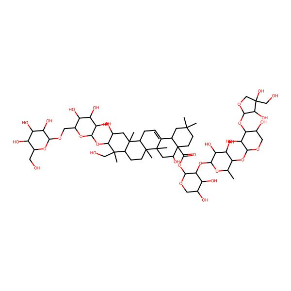 2D Structure of [(2S,3R,4S,5S)-3-[(2S,3R,4S,5R,6S)-5-[(2S,3R,4S,5R)-4-[(2S,3R,4R)-3,4-dihydroxy-4-(hydroxymethyl)oxolan-2-yl]oxy-3,5-dihydroxyoxan-2-yl]oxy-3,4-dihydroxy-6-methyloxan-2-yl]oxy-4,5-dihydroxyoxan-2-yl] (4aR,5R,6aR,6aS,6bR,8aR,9R,10R,11S,12aR,14bS)-5,11-dihydroxy-9-(hydroxymethyl)-2,2,6a,6b,9,12a-hexamethyl-10-[(2R,3R,4S,5S,6R)-3,4,5-trihydroxy-6-[[(2R,3R,4S,5S,6R)-3,4,5-trihydroxy-6-(hydroxymethyl)oxan-2-yl]oxymethyl]oxan-2-yl]oxy-1,3,4,5,6,6a,7,8,8a,10,11,12,13,14b-tetradecahydropicene-4a-carboxylate
