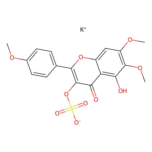 2D Structure of Potassium [5-hydroxy-6,7-dimethoxy-2-(4-methoxyphenyl)-4-oxochromen-3-yl] sulfate