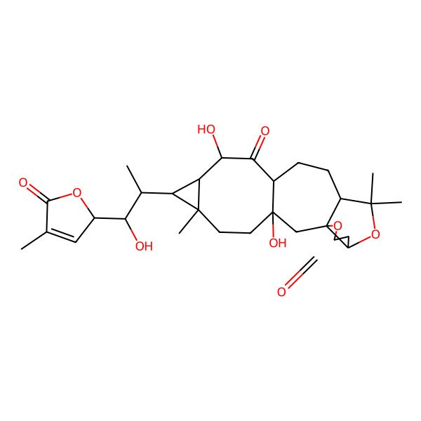 2D Structure of (1S,3R,7R,10S,13R,15R,16S,17R,18R)-1,15-dihydroxy-17-[(1S,2S)-1-hydroxy-1-[(2S)-4-methyl-5-oxo-2H-furan-2-yl]propan-2-yl]-9,9,18-trimethyl-4,8-dioxapentacyclo[11.7.0.03,7.03,10.016,18]icosane-5,14-dione