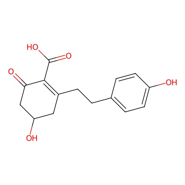 2D Structure of (4S)-4-hydroxy-2-[2-(4-hydroxyphenyl)ethyl]-6-oxocyclohexene-1-carboxylic acid