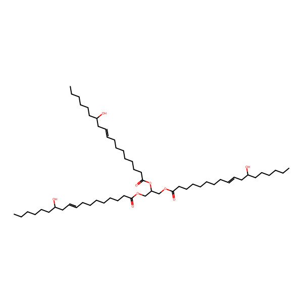 2D Structure of 2,3-bis[[(E)-12-hydroxyoctadec-9-enoyl]oxy]propyl (E)-12-hydroxyoctadec-9-enoate