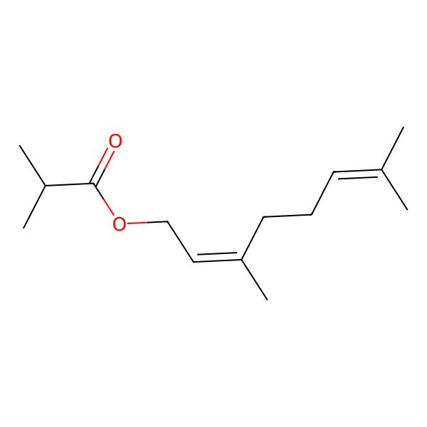 2D Structure of Propanoic acid, 2-methyl-, (2E)-3,7-dimethyl-2,6-octadienyl ester