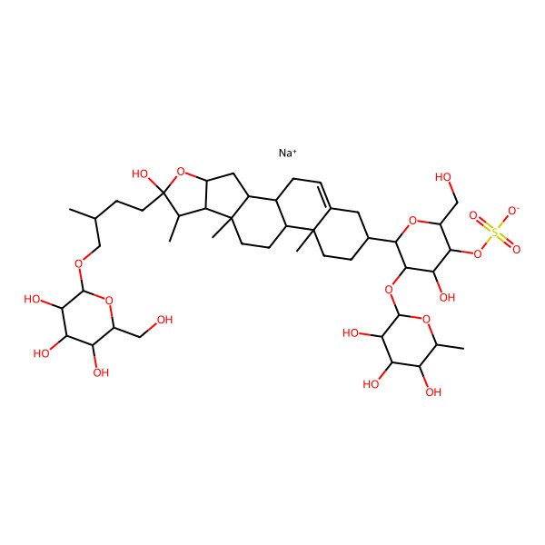 2D Structure of sodium;[(2R,3S,4R,5R,6S)-4-hydroxy-2-(hydroxymethyl)-6-[(1S,2S,6R,7S,8R,9S,12S,13R,16S)-6-hydroxy-7,9,13-trimethyl-6-[(3S)-3-methyl-4-[(2R,3R,4S,5S,6R)-3,4,5-trihydroxy-6-(hydroxymethyl)oxan-2-yl]oxybutyl]-5-oxapentacyclo[10.8.0.02,9.04,8.013,18]icos-18-en-16-yl]-5-[(2S,3R,4R,5R,6S)-3,4,5-trihydroxy-6-methyloxan-2-yl]oxyoxan-3-yl] sulfate