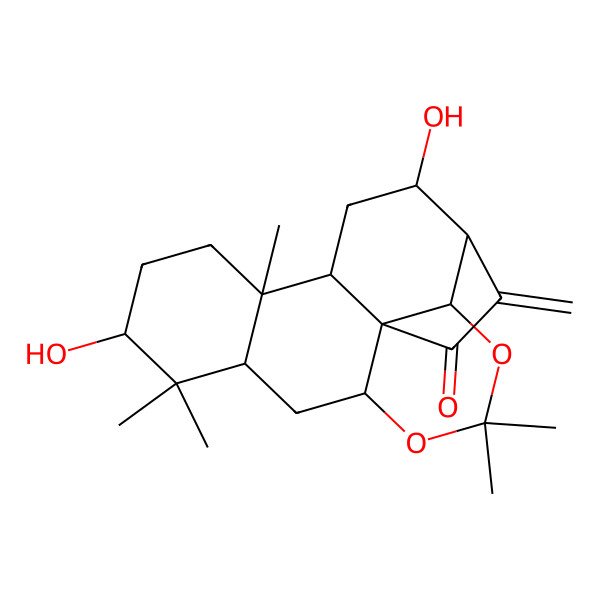 2D Structure of (1R,2R,6R,8S,10R,13R,14S,16S,17R)-10,16-dihydroxy-4,4,9,9,13-pentamethyl-18-methylidene-3,5-dioxapentacyclo[12.5.0.01,6.02,17.08,13]nonadecan-19-one