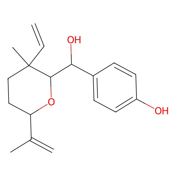 2D Structure of 4-[(S)-[(2S,3S,6S)-3-ethenyl-3-methyl-6-prop-1-en-2-yloxan-2-yl]-hydroxymethyl]phenol