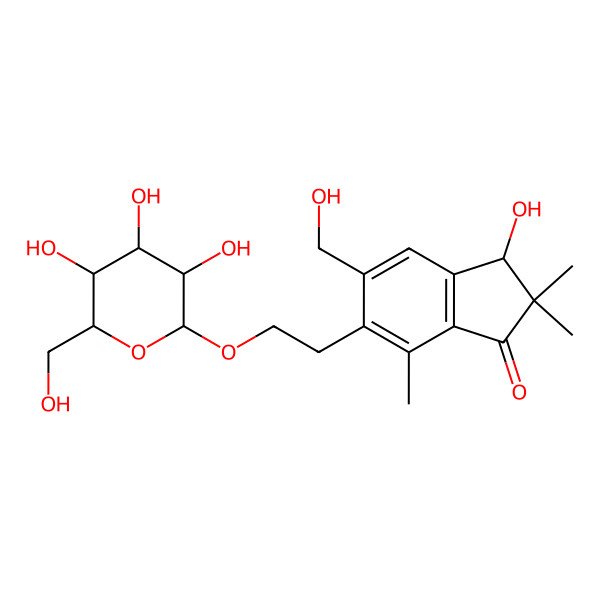 2D Structure of (R)-6-[2-(Beta-D-GLUCOPYRANOSYLOXY)ETHYL]-2,3-DIHYDRO-3-HYDROXY-5-HYDROXYMETHYL-2,2,7-TRIMETHYL-1H-INDEN-1-ONE