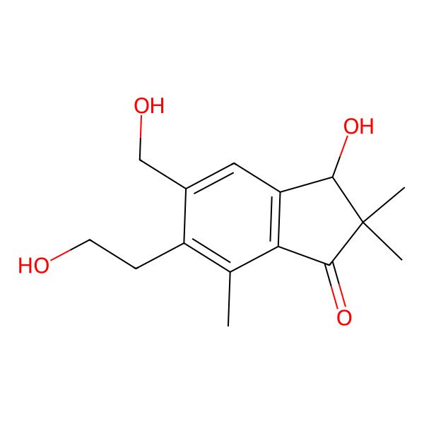 2D Structure of (3R)-3-hydroxy-6-(2-hydroxyethyl)-5-(hydroxymethyl)-2,2,7-trimethyl-3H-inden-1-one