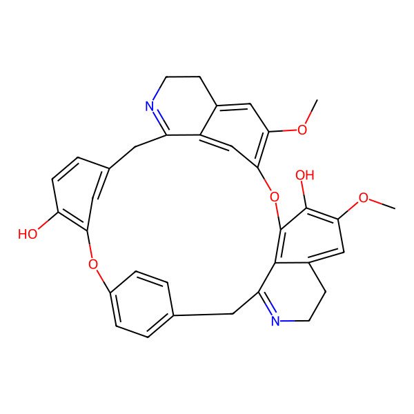 2D Structure of 20,25-Dimethoxy-8,23-dioxa-15,30-diazaheptacyclo[22.6.2.29,12.13,7.114,18.027,31.022,33]hexatriaconta-1(30),3(36),4,6,9(35),10,12(34),14,18,20,22(33),24,26,31-tetradecaene-6,21-diol