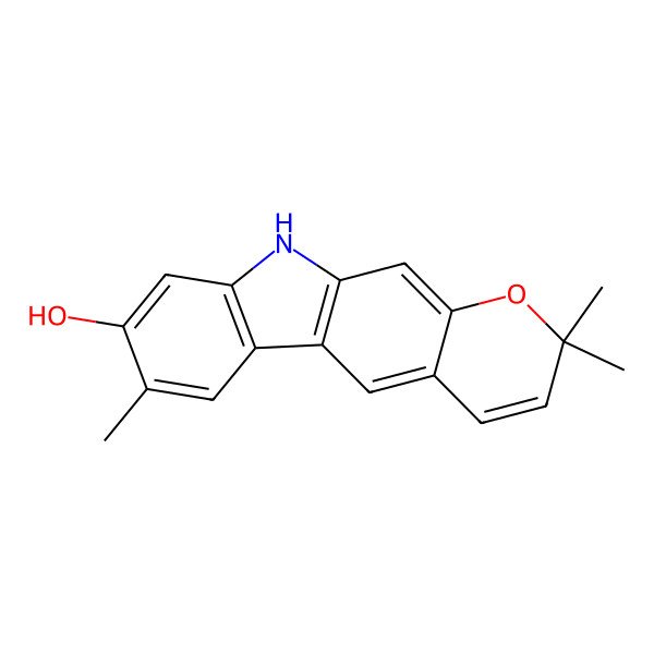2D Structure of Pyrano[2,3-b]carbazol-8-ol, 2,10-dihydro-2,2,7-trimethyl-