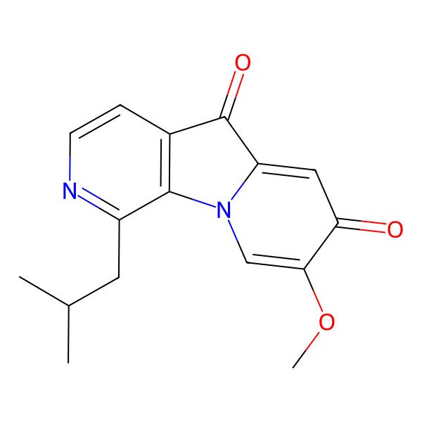 2D Structure of Pyrido[4,3-b]indolizine-5,7-dione, 8-methoxy-1-(2-methylpropyl)-