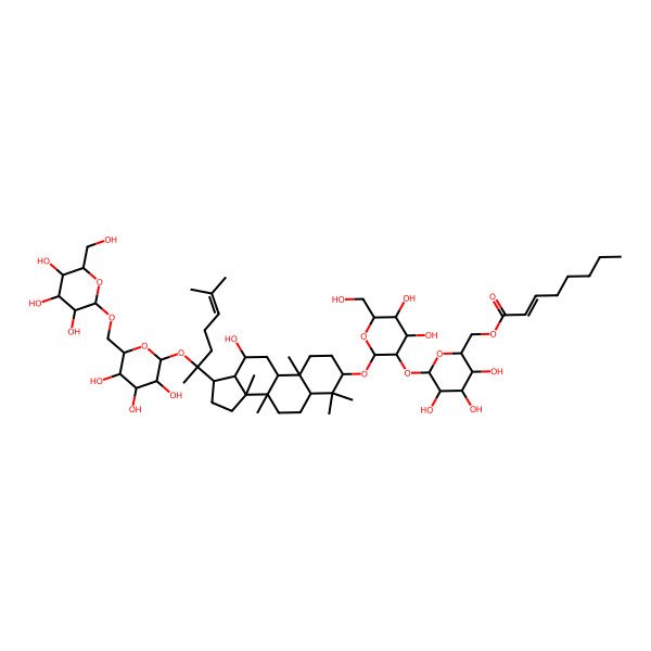 2D Structure of (3beta,12beta)-20-[(6-O-beta-D-Glucopyranosyl-beta-D-glucopyranosyl)oxy]-12-hydroxydammar-24-en-3-yl 2-O-[6-O-[(2E)-1-oxo-2-octen-1-yl]-beta-D-glucopyranosyl]-beta-D-glucopyranoside