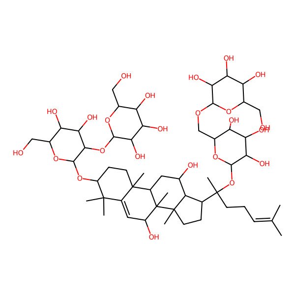2D Structure of (3beta,7beta,12beta)-20-[(6-O-beta-D-Glucopyranosyl-beta-D-glucopyranosyl)oxy]-7,12-dihydroxydammara-5,24-dien-3-yl 2-O-beta-D-glucopyranosyl-beta-D-glucopyranoside