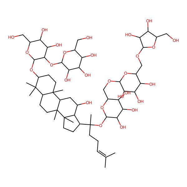 2D Structure of (2S,3R,4S,5S,6R)-2-[(2R,3R,4S,5S,6R)-2-[[(3S,5R,8R,9R,10R,12R,13R,14R,17S)-17-[(2S)-2-[(2S,3R,4S,5S,6R)-6-[[(2R,3R,4S,5S,6R)-6-[[(2R,3R,4R,5S)-3,4-dihydroxy-5-(hydroxymethyl)oxolan-2-yl]oxymethyl]-3,4,5-trihydroxyoxan-2-yl]oxymethyl]-3,4,5-trihydroxyoxan-2-yl]oxy-6-methylhept-5-en-2-yl]-12-hydroxy-4,4,8,10,14-pentamethyl-2,3,5,6,7,9,11,12,13,15,16,17-dodecahydro-1H-cyclopenta[a]phenanthren-3-yl]oxy]-4,5-dihydroxy-6-(hydroxymethyl)oxan-3-yl]oxy-6-(hydroxymethyl)oxane-3,4,5-triol