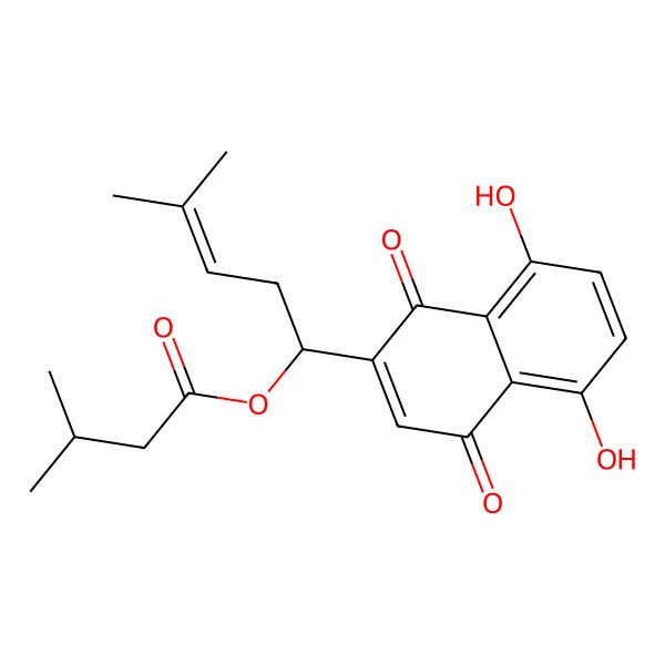 2D Structure of (R)-1-(5,8-Dihydroxy-1,4-dioxo-1,4-dihydro-2-naphthyl)-4-methyl-3-pentenyl isovalerate