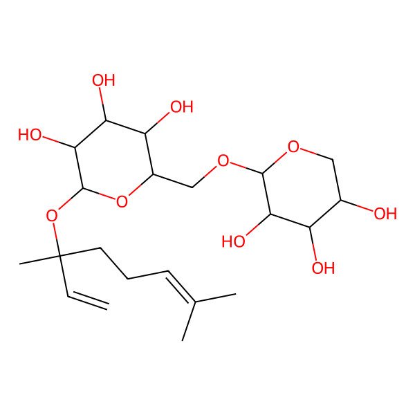 2D Structure of (2S,3R,4S,5S,6R)-2-[(3R)-3,7-dimethylocta-1,6-dien-3-yl]oxy-6-[[(2S,3R,4S,5R)-3,4,5-trihydroxyoxan-2-yl]oxymethyl]oxane-3,4,5-triol