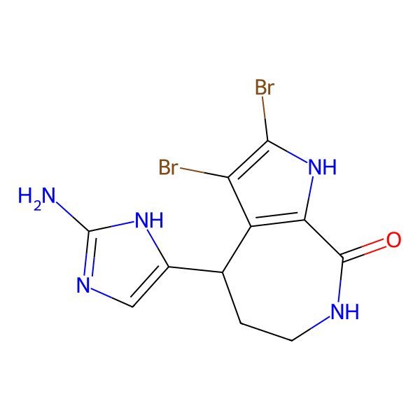2D Structure of (4R)-4-(2-amino-1H-imidazol-5-yl)-2,3-dibromo-4,5,6,7-tetrahydro-1H-pyrrolo[2,3-c]azepin-8-one