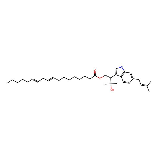 2D Structure of [(2R)-3-hydroxy-3-methyl-2-[6-(3-methylbut-2-enyl)-1H-indol-3-yl]butyl] (9Z,12Z)-octadeca-9,12-dienoate