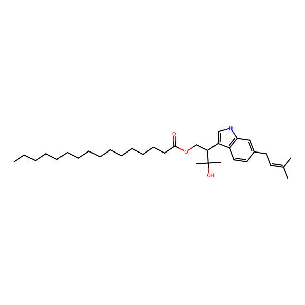 2D Structure of [(2R)-3-hydroxy-3-methyl-2-[6-(3-methylbut-2-enyl)-1H-indol-3-yl]butyl] hexadecanoate