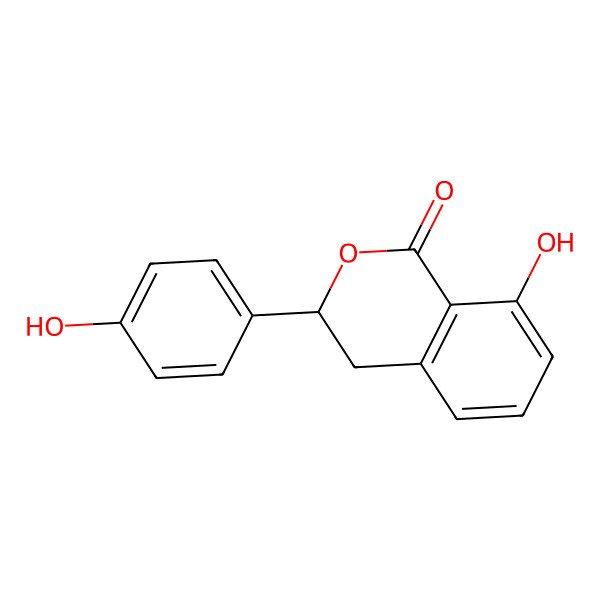 2D Structure of (3R)-8-hydroxy-3-(4-hydroxyphenyl)-3,4-dihydro-1H-2-benzopyran-1-one
