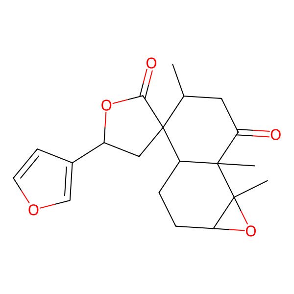 2D Structure of (1aS,3aR,4S,5S,5'R,7aR,7bR)-5'-(furan-3-yl)-5,7a,7b-trimethylspiro[1a,2,3,3a,5,6-hexahydronaphtho[1,2-b]oxirene-4,3'-oxolane]-2',7-dione