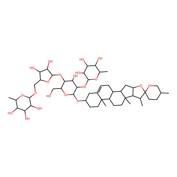 2D Structure of (2R,3R,4R,5R,6S)-2-[[(2S,3R,4R,5S)-3,4-dihydroxy-5-[(2R,3S,4S,5R,6R)-4-hydroxy-2-(hydroxymethyl)-6-[(1S,2S,4S,5'R,6R,7S,8R,9S,12S,13R,16S)-5',7,9,13-tetramethylspiro[5-oxapentacyclo[10.8.0.02,9.04,8.013,18]icos-18-ene-6,2'-oxane]-16-yl]oxy-5-[(2S,3R,4R,5R,6S)-3,4,5-trihydroxy-6-methyloxan-2-yl]oxyoxan-3-yl]oxyoxolan-2-yl]methoxy]-6-methyloxane-3,4,5-triol