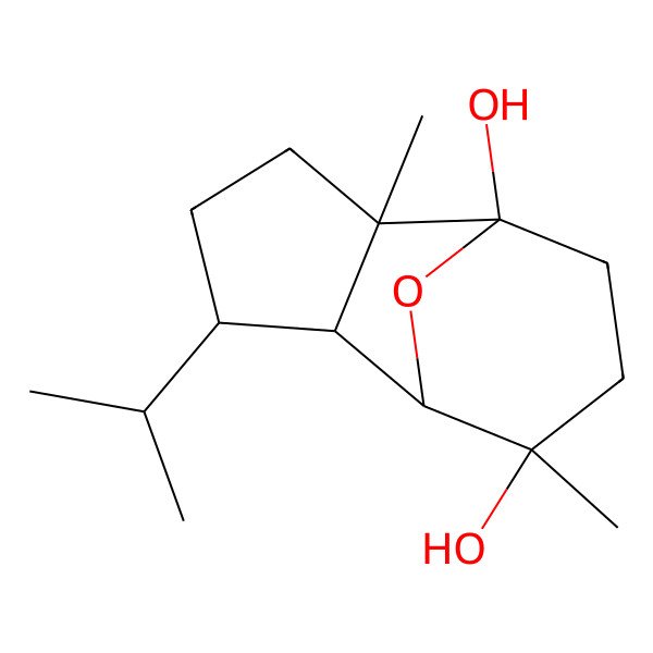 2D Structure of rel-(1R,2S,5R,6R,7R,8R)-5-isopropyl-2,8-dimethyl-11-oxatricyclo[5.3.1.0(2,6)]undecane-1,8-diol