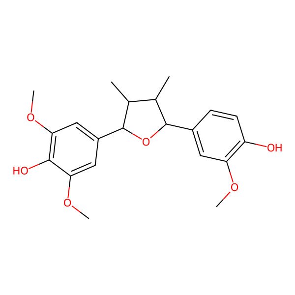 2D Structure of rel-(-)-(7S,7'R,8S,8'R)-4,4'-dihydroxy-3,3',5'-trimethoxy-7,7'-epoxylignan