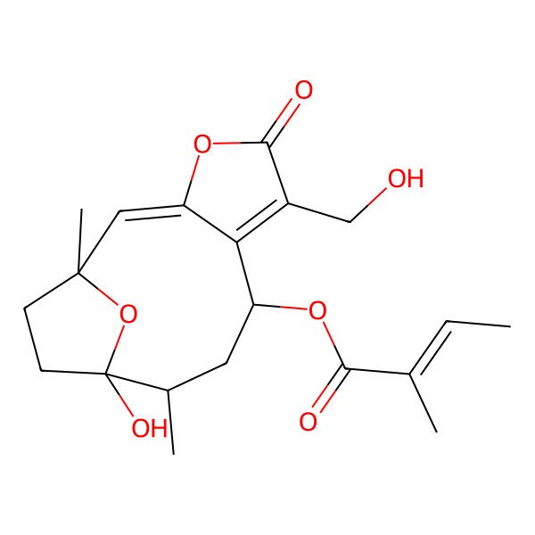 2D Structure of [(1R,2E,8S,10R,11S)-11-hydroxy-6-(hydroxymethyl)-1,10-dimethyl-5-oxo-4,14-dioxatricyclo[9.2.1.03,7]tetradeca-2,6-dien-8-yl] (E)-2-methylbut-2-enoate