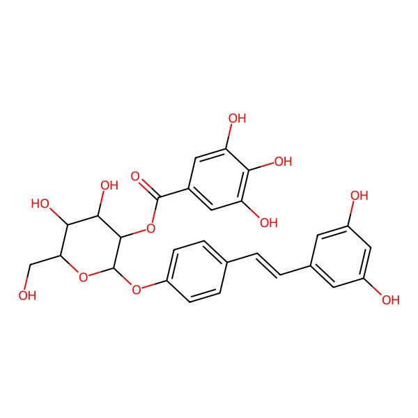 2D Structure of Resveratrol 4'-O-beta-D-(2''-O-galloyl)-glucopyranoside