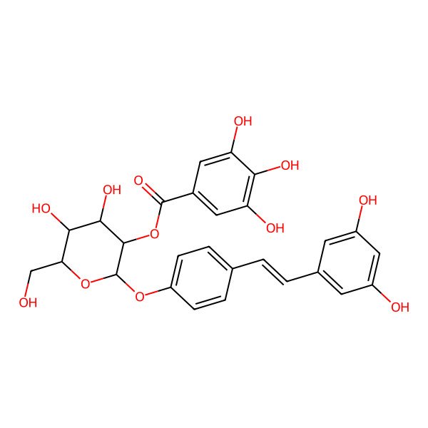 2D Structure of Resveratrol 4'-O-beta-D-(2''-O-galloyl)-glucopyranoside 2D Structure of Resveratrol 4'-O-beta-D-(2''-O-galloyl)-glucopyranoside