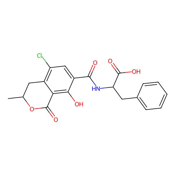 2D Structure of (R)N-(5-Chloro-3,4-dihydro-8-hydroxy-3-methyl-1-oxo-1H-2-benzopyran-7-yl)phenylalanine