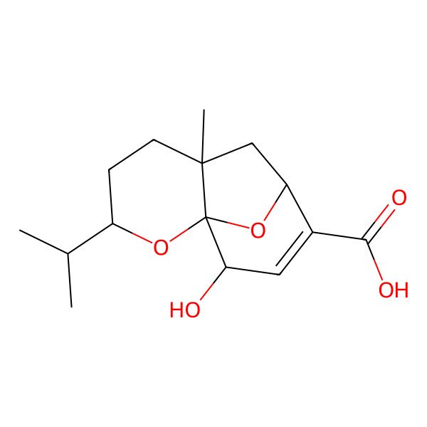 2D Structure of (1R,3S,6R,8S,11S)-11-hydroxy-6-methyl-3-propan-2-yl-2,12-dioxatricyclo[6.3.1.01,6]dodec-9-ene-9-carboxylic acid