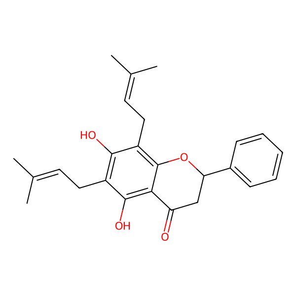 2D Structure of (2S)-5,7-dihydroxy-6,8-bis(3-methylbut-2-enyl)-2-phenyl-2,3-dihydrochromen-4-one