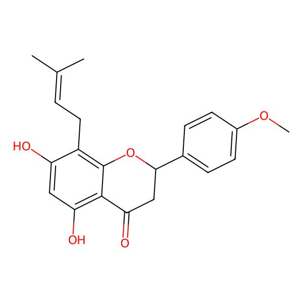 2D Structure of (S)-5,7-dihydroxy-2-(4-methoxyphenyl)-8-(3-methylbut-2-enyl)chroman-4-one