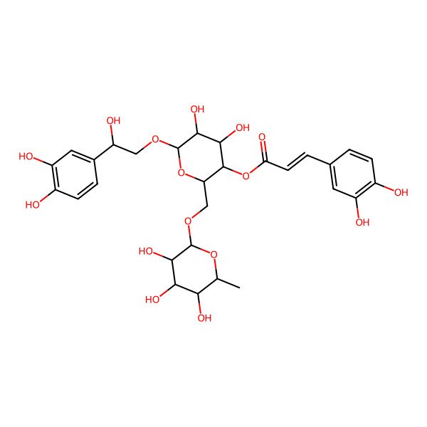 2D Structure of [(2R,3S,4R,5R,6R)-6-[(2S)-2-(3,4-dihydroxyphenyl)-2-hydroxyethoxy]-4,5-dihydroxy-2-[[(2R,3R,4R,5R,6S)-3,4,5-trihydroxy-6-methyloxan-2-yl]oxymethyl]oxan-3-yl] (E)-3-(3,4-dihydroxyphenyl)prop-2-enoate