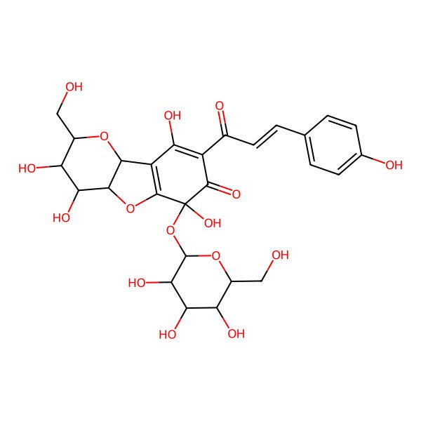 2D Structure of 3,4,6,7-Tetrahydroxy-2-(hydroxymethyl)-8-[(2E)-3-(4-hydroxyphenyl)-2-propenoyl]-9-oxo-3,4,4a,6,9,9b-hexahydro-2H-pyrano[3,2-b][1]benzo[b]furan-6-yl beta-D-glucopyranoside