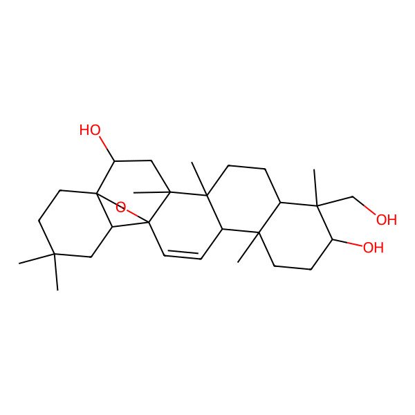 2D Structure of (1S,2R,4S,5R,8R,9R,10S,13S,14R,17S,18R)-9-(hydroxymethyl)-4,5,9,13,20,20-hexamethyl-24-oxahexacyclo[15.5.2.01,18.04,17.05,14.08,13]tetracos-15-ene-2,10-diol