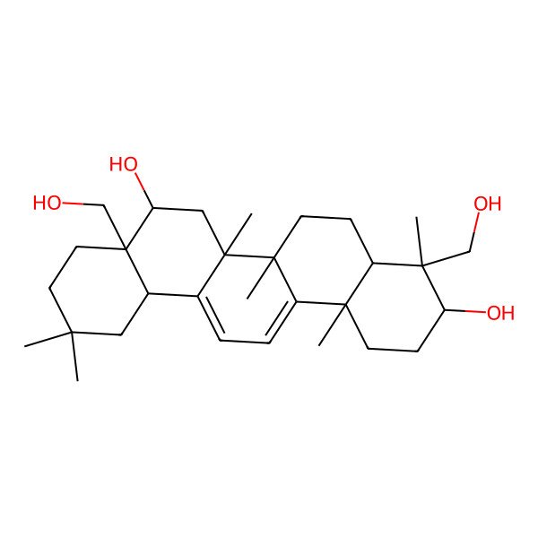2D Structure of (3S,4R,4aR,6aS,6bR,8S,8aS,12aS,14bS)-4,8a-bis(hydroxymethyl)-4,6a,6b,11,11,14b-hexamethyl-1,2,3,4a,5,6,7,8,9,10,12,12a-dodecahydropicene-3,8-diol 2D Structure of (3S,4R,4aR,6aS,6bR,8S,8aS,12aS,14bS)-4,8a-bis(hydroxymethyl)-4,6a,6b,11,11,14b-hexamethyl-1,2,3,4a,5,6,7,8,9,10,12,12a-dodecahydropicene-3,8-diol